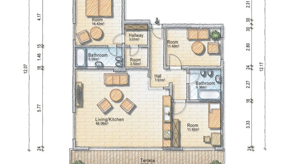 Квартира площадью 123 кв.м. с видом на море, лот 583
